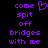 Purple pixelated text on black background with a heart symbol replacing the 'o' in 'come' on the left side.