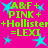 Bright pink background with cyan star shapes and green text reading 'A&F + PINK + Hollister = LEXI' in pixelated font.
