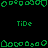 Green pixelated shapes and text on black background with gray rectangle on right.