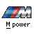 Pixelated graphic featuring a stylized 'M' with blue and red gradient fill, below which is the text 'M power' in blocky pixel font.