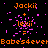 Pixelated orange text and pink particles on black background with repeated 'Jackii + lexi = Babes4ever' phrase across two