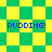 Pixelated green and yellow checkered background with four instances of blue text reading "PUDDING!" in a