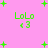 Pixelated green text 'LoLo' with pink heart symbols and a '<3' below, surrounded by scattered green plus signs on a solid pink background.