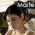A four- shows a person with dark hair in a bun wearing a white sleeveless top, with the text "Maite" in white on black rectangles positioned differently in each