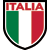 Shield-shaped icon with green, white, and red vertical stripes; red text "ITALIA" above the shield; black border around the shield.