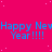 Bright pink background with scattered white dots and repeated blue text reading "Happy New Year!!!" in a pattern