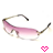 Two pink-tinted sunglasses icons with gradient lenses and metallic frames, positioned side-by-side above a small pixelated heart symbol.