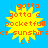 Yellow starburst shape with orange text on blue background, displaying "i gotta gotta a pocketfull of sunshine" in pixelated font.