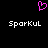 A static image with a black background featuring a pink pixelated heart symbol above two instances of the text 'Sparkul' in white pixelated font.