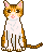 Six pixel-art cats with orange-brown and white fur sit in a , each displaying distinct facial expressions against a solid gray background
