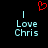 Red pixelated heart symbol above light blue text reading 'I Love Chris' on black background.