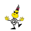Animated contact sheet of a yellow cartoon character with black limbs and red hair accessory performing various poses against white background.