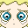 Pixel art contact sheet of a 3x3 grid showing nine frames from an animated AIM buddy icon featuring a blonde anime-style character with blue eyes and orange blush, set against green foliage background with light blue water element.