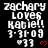 Pixelated text displays 'zachary loves Katie!! 3-31-09' with a heart symbol, repeated across showing animation changes