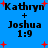 Blue background with black text reading 'Kathryn + Joshua 1:9' and red plus signs scattered across the image.