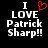 Black background with white pixelated text reading "I LOVE Patrick Sharp!!" and a red heart symbol replacing the 'O' in LOVE on one side.