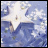 six shows a star-shaped object over a blue background with white speckles, each displaying different text overlays in pixelated font