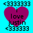A cyan background displays four identical purple heart icons with black text reading "i love justin" and surrounding symbols, arranged in a