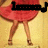 A pixelated image of a person in a red dress with legs spread, overlaid with text reading "lauren" and a musical note symbol.