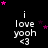 Black background with white text "i love yoooh <3" repeated in a , pink and purple stars scattered around, gray rectangle in bottom-right corner
