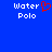 Blue background with white pixelated text 'Water Polo' on left and right, red heart symbol between words on left side.