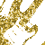 Golden glittery abstract shapes on a light gray background with scattered white sparkles.
