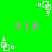 Green background with repeating white square patterns and pink 'SJA' text in pixelated style.