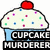 Pixelated cupcake icon with white frosting, multicolored square sprinkles, red cherry on top, and bold text reading "CUPCAKE MURDERER" below.