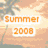 Six beach-themed display text labels over summer scenes with a sun, sand, and water background