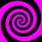 Four identical spirals in bright magenta and black arranged symmetrically on a solid background.