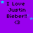 Purple background with repeated text "I Love Justin Bieber!!" and heart symbol, surrounded by blue and purple stars.