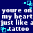 Blue background with white text repeating 'youre on my heart just like a tattoo' and cyan square animations.