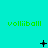 Green text 'volliiball' repeated across cyan background with animated pixel symbols changing in sequence.