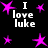 Black background with white text "I love luke" repeated four times and scattered pink star shapes.