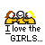 Pixel art of three figures in yellow shirts with text overlays, showing animation changes including falling green shapes and white sparkles.