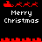 Pixel art animation showing Santa's sleigh with reindeer and "Merry Christmas" text, transitioning between two states on a black background.