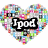 Two heart-shaped icons with pixelated, multicolored backgrounds display the text 'Ipod' and 'MANIA' in bold black-and-white lettering.