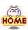 A 4-frame pixel art animation of a cartoon character with pink cheeks and blue tears holding a yellow 'HOME' sign, displayed in a contact sheet layout on gray background.