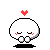 A 4x3 contact sheet of pixel art frames showing a white rounded character with red blush and heart symbols above its head, displaying various facial expressions and hand positions across sampled animation frames.