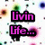 Pixelated text in pink with black outlines arranged on a white background with colorful blurred dots, displaying phrases like "Livin Life..." and "To The Edge.".