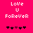Pixelated text 'Love U Forever' on bright pink background with five heart symbols below, two variations of the hearts differ in color and spacing.