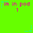 Bright green background with pink text 'im in pod' and a small number 1 below it, surrounded by blue star-like shapes that change position across frames.
