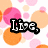 Four distinct pixelated text elements on patterned backgrounds: 'Live,' in black with white outline over orange and pink circles; 'Love,' in similar style over pink dots; 'Laugh!' over green rings; gray present