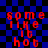 Red pixelated text on blue and black checkered background, with visible animation changes across frames.