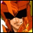 Pixelated anime-style character with orange hair and black sunglasses against a black background with white text.