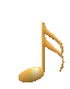 Golden musical eighth note icon in various 3D orientations against gray background, showing rotation and perspective changes.