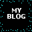 Black background with cyan pixel dots forming a border and scattered pattern, four instances of 'MY BLOG' text in white block letters arranged in a