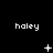 Black background with white pixelated text 'haley' repeated across three , each containing a distinct animated symbol below the text