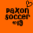 Pixelated orange background with black text 'paxon soccer' and '19' below, two heart symbols, one above and one below the text.