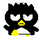 Pixelated black bird with yellow beak and feet, white eyes showing anger, standing against a plain background.